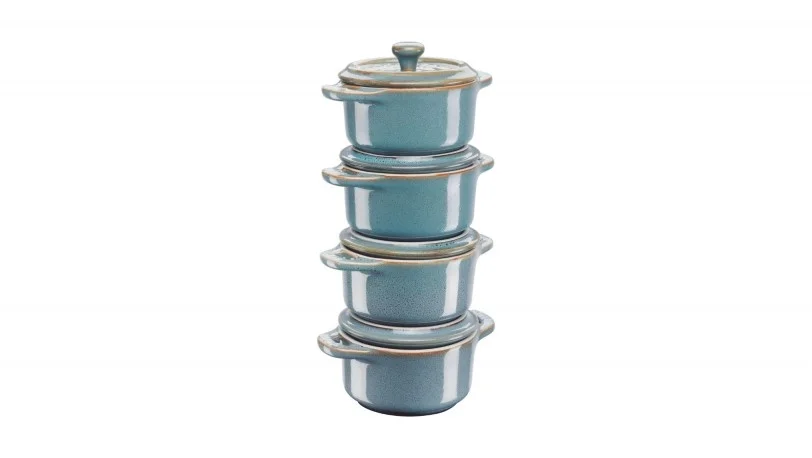 Sada 4 keramických forem Mini Cocotte, Ø 10 cm, antická modrá