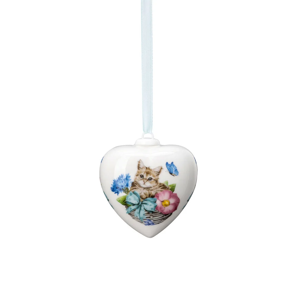 Velikonoční porcelánová závěsná dekorace srdce "Koťátko", 7 cm
